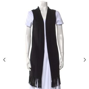 Neiman Marcus Open Front Cashmere Sweater Xs Suede Fringe